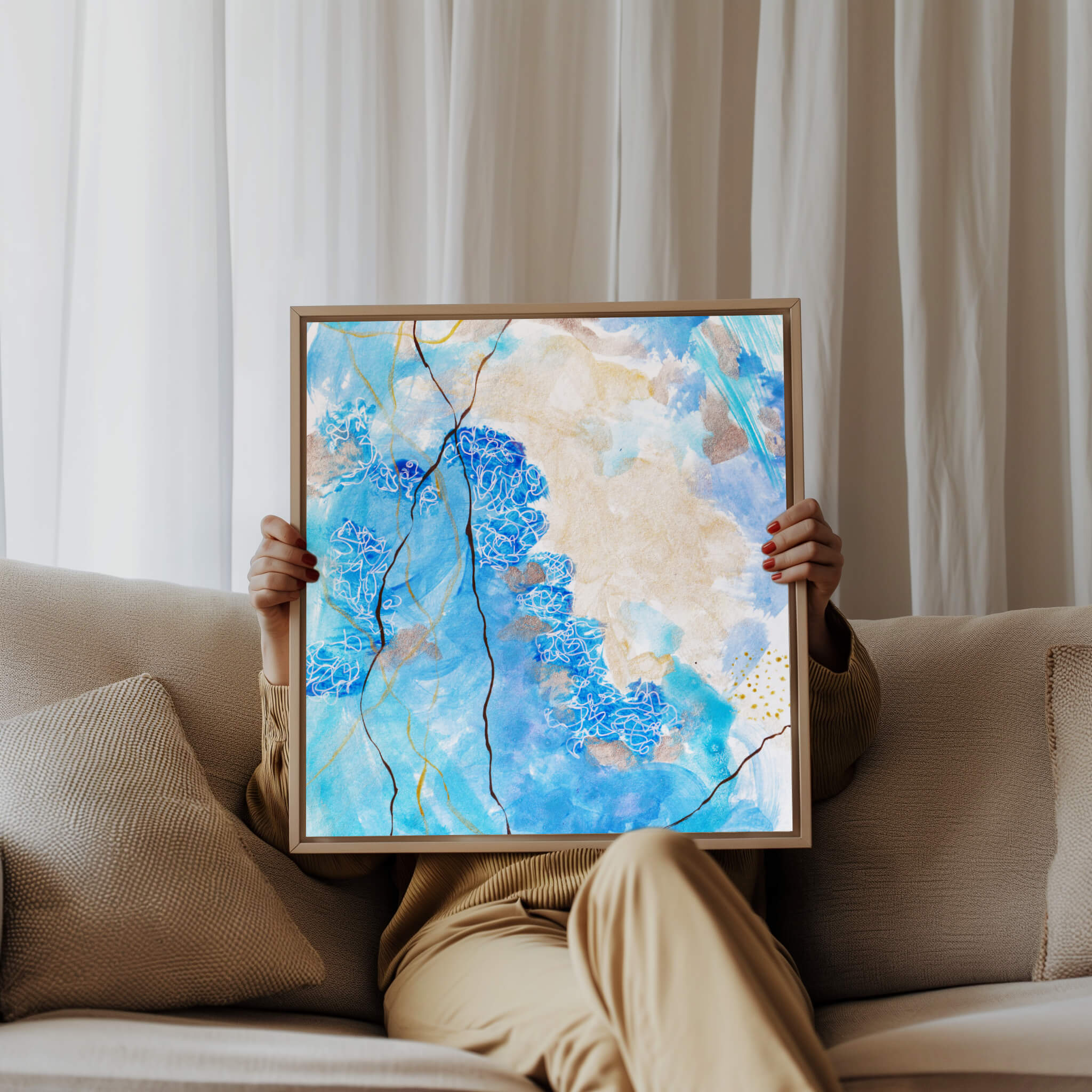 Luxe Serenity in Blue and Gold - Square Canvas Print