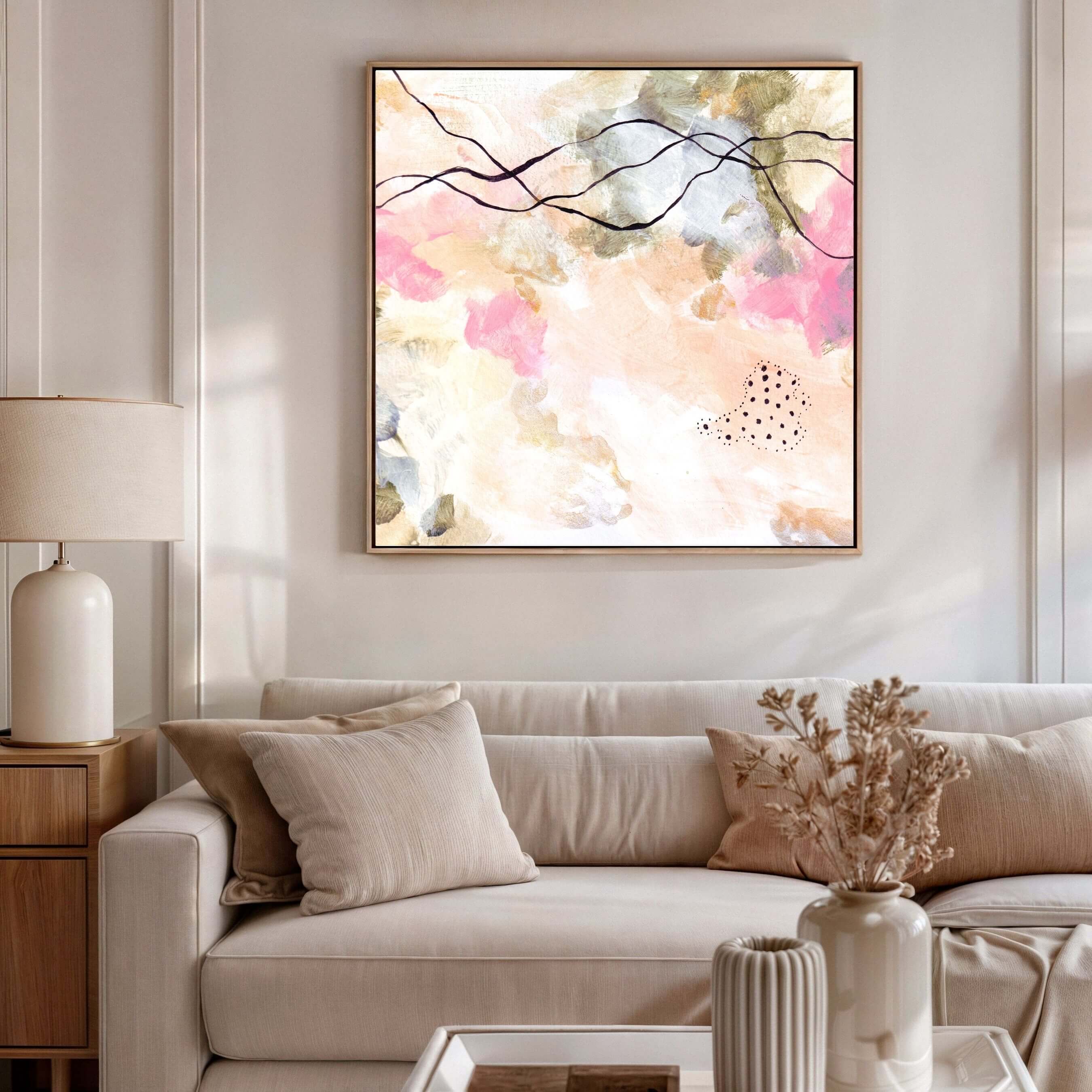 Joyful Whispers in Peach - Square Canvas Print